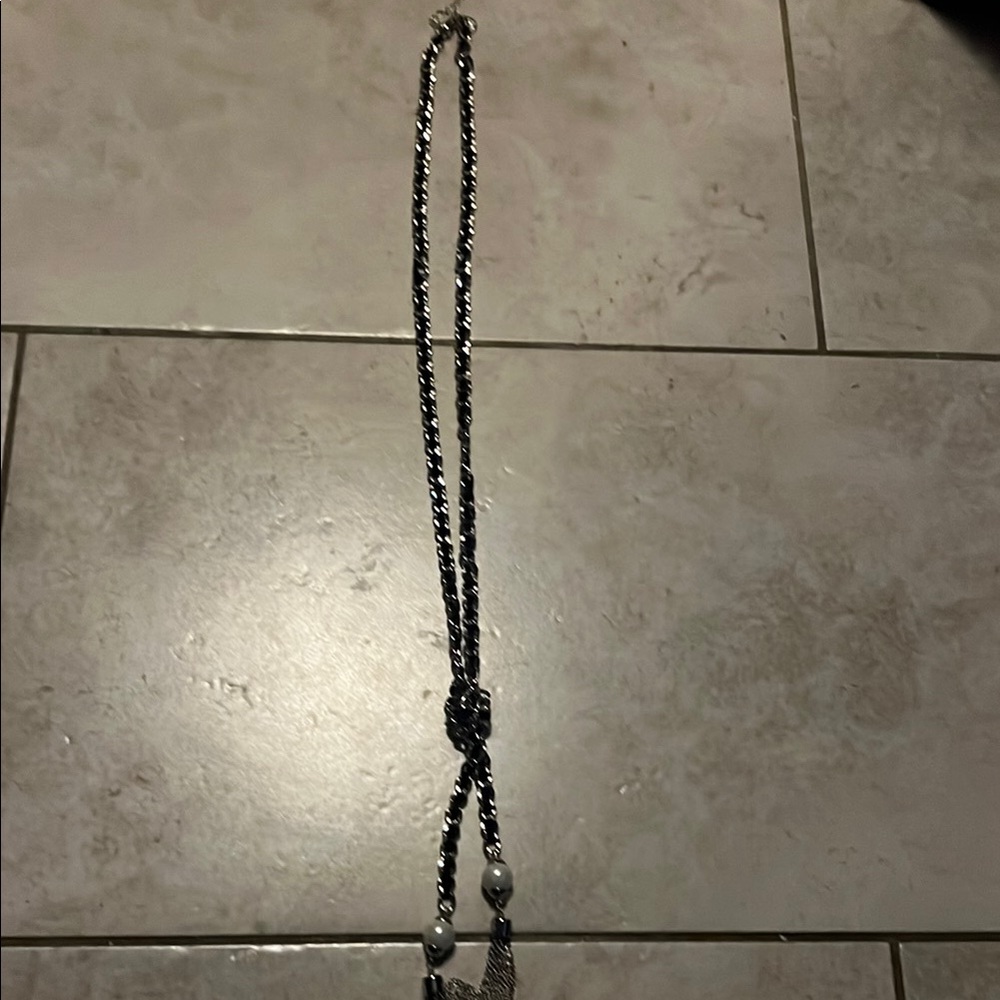 White House Black Market Silver and Black Beaded Necklace